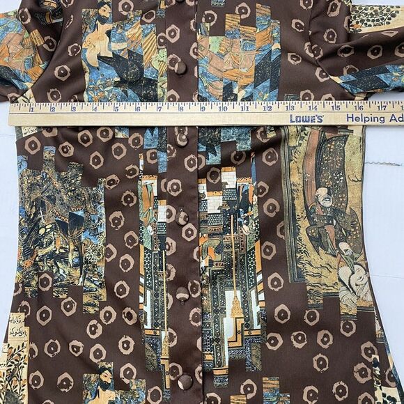 Toby George Vintage Asian Graphic Polyester Long Sleeve Disco Shirt Size 6 - Picture 13 of 16
